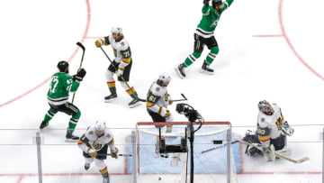 Robin Lehner #90 of the Vegas Golden Knights allows a goal on a shot by Joe Pavelski (not pictured) of the Dallas Stars during the second period in Game Four of the Western Conference Final. (Photo by Bruce Bennett/Getty Images)