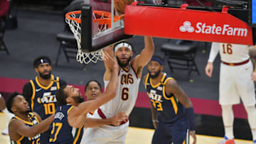 CLEVELAND, OHIO - JANUARY 12: JaVale McGee #6 of the Cleveland Cavaliers shoots over Rudy Gobert #27 of the Utah Jazz during the third quarter of their game at Rocket Mortgage Fieldhouse on January 12, 2021 in Cleveland, Ohio. NOTE TO USER: User expressly acknowledges and agrees that, by downloading and/or using this photograph, user is consenting to the terms and conditions of the Getty Images License Agreement. (Photo by Jason Miller/Getty Images)