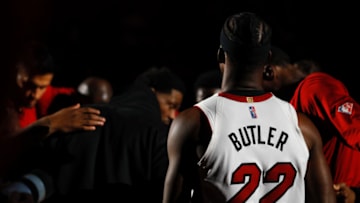 Miami Heat forward Jimmy Butler (22) is introduced prior to the game against the Sacramento Kings(Sam Navarro-USA TODAY Sports)