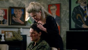 MR. MERCEDES -- Season 3 -- Pictured: (l-r) Gabriel Ebert as Morris Bellamy, Kate Mulgrew as Alma Lane -- (Photo by: Hodges Productions/Peacock)