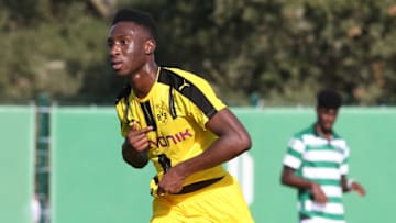 ALCOCHETE, PORTUGAL - OCTOBER 18: Borussia DortmundÕs forward Gabriel Kyeremateng celebrates after scoring a goal during the UEFA Youth Champions League match between Sporting Clube de Portugal and Borussia Dortmund at Academia Sporting on October 18, 2016 in Alcochete, Portugal. (Photo by Gualter Fatia/Getty Images)