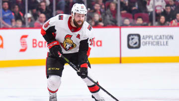 MONTREAL, QC - FEBRUARY 04: Ottawa Senators Left Wing Zack Smith (15) skates in control of the puck at center of the ice during the Ottawa Senators versus the Montreal Canadiens game on February 4, 2018, at Bell Centre in Montreal, QC (Photo by David Kirouac/Icon Sportswire via Getty Images)