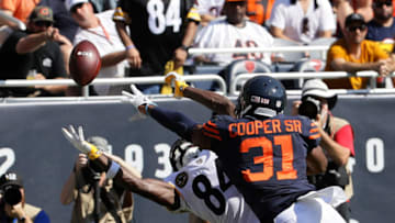 CHICAGO, IL - SEPTEMBER 24: The pass is intended for Antonio Brown #84 of the Pittsburgh Steelers in the third quarter against Marcus Cooper #31 of the Chicago Bears at Soldier Field on September 24, 2017 in Chicago, Illinois. (Photo by Jonathan Daniel/Getty Images)
