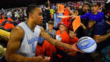Apr 1, 2016; Houston, TX, USA; North Carolina Tar Heels forward Brice Johnson (11) signs autographs during practice day prior to the 2016 NCAA Men