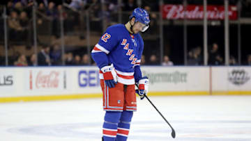NEW YORK, NY - JANUARY 18: Brendan Smith #42 of the New York Rangers looks on in the second period against the Buffalo Sabres during their game at Madison Square Garden on January 18, 2018 in New York City. (Photo by Abbie Parr/Getty Images)