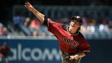 SAN DIEGO, CA - AUGUST 19: Zack Greinke #21 of the Arizona Diamondbacks pitches during the first inning of a baseball game against the San Diego Padres at PETCO Park on August 19, 2018 in San Diego, California. (Photo by Denis Poroy/Getty Images)