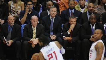 January 4, 2013; Los Angeles, CA, USA; Los Angeles Lakers trainer Gary Vitti, assistant Steve Clifford, head coach Mike D