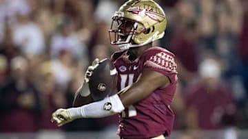 Florida State Seminoles wide receiver Malik McClain (11) celebrates a first down. The Florida State Seminoles defeated the Florida Gators 45-38 at Doak Campbell Stadium on Friday, Nov. 25, 2022.Fsu V Uf Second Half652
