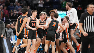Mar 16, 2023; Sacramento, CA, USA; Princeton Tigers celebrate the victory against the Arizona Wildcats at Golden 1 Center. Mandatory Credit: Kyle Terada-USA TODAY Sports