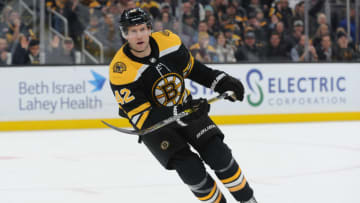BOSTON, MA - DECEMBER 17: David Backes #42 of the Boston Bruins skates against the Los Angeles Kings at the TD Garden on December 17, 2019 in Boston, Massachusetts. (Photo by Steve Babineau/NHLI via Getty Images)