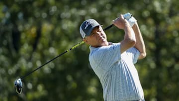 JACKSON, MS - OCTOBER 26: Davis Love III plays his shot from the fifth tee during the First Round of the Sanderson Farms Championship at the Country Club of Jackson on October 26, 2017 in Jackson, Mississippi. (Photo by Sam Greenwood/Getty Images)