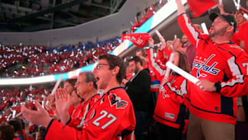 WASHINGTON DC - JUNE 4: Capitals fans stand cheer the their team taking the ice for the start of the game during the Washington Capitals defeat of the Vegas Golden Knights 6 - 2 in game 4 of the Stanley Cup finals to lead the series 3 game to 1 in Washington DC on June 4, 2018. (Photo by John McDonnell/The Washington Post via Getty Images)
