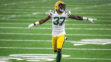 DETROIT, MICHIGAN - DECEMBER 13: Josh Jackson #37 of the Green Bay Packers runs in action against the Detroit Lions during the second half at Ford Field on December 13, 2020 in Detroit, Michigan. (Photo by Nic Antaya/Getty Images)