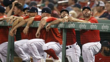 BOSTON, MASSACHUSETTS - JUNE 28: Jason Varitek looks on from the dugout during the seventh inning against the Kansas City Royals at Fenway Park on June 28, 2021 in Boston, Massachusetts. (Photo by Maddie Meyer/Getty Images)
