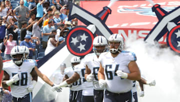 NASHVILLE, TN - AUGUST 19: The Tennessee Titans take the field for a preseason game against the Carolina Panthers on August 19, 2017, at Nissan Stadium in Nashville, Tennessee. (Photo by Matthew Maxey/Icon Sportswire via Getty Images)