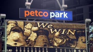 Sep 20, 2013; San Diego, CA, USA; General view of the scoreboard after a 2-0 win by the San Diego Padres against the Los Angeles Dodgers at Petco Park. Mandatory Credit: Christopher Hanewinckel-USA TODAY Sports