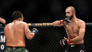 JACKSONVILLE, FL - MAY 16: Giga Chikadze (R) of Georgia fights Irwin Rivera (L) of the United States in their Featherweight bout during UFC Fight Night at VyStar Veterans Memorial Arena on May 16, 2020 in Jacksonville, Florida. (Photo by Douglas P. DeFelice/Getty Images)