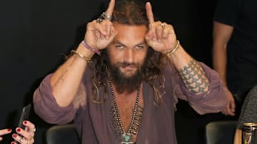 SAN DIEGO, CA - JULY 21: Jason Momoa attends DC Entertainment's Warner Bros. Pictures 'Aquaman' Autograph Signing during Comic-Con International 2018 at San Diego Convention Center on July 21, 2018 in San Diego, California. (Photo by Joe Scarnici/Getty Images)