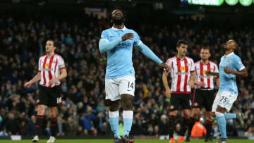 MANCHESTER, ENGLAND - DECEMBER 26: Wilfried Bony of Manchester City reacts after missing an attempt on goal during the Barclays Premier League match between Manchester City and Sunderland at the Etihad Stadium on December 26, 2015 in Manchester, England. (Photo by Jan Kruger/Getty Images)