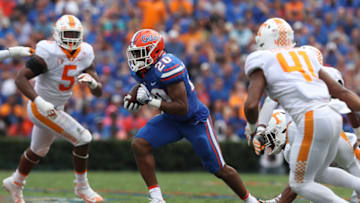 GAINESVILLE, FL - SEPTEMBER 16: Florida Gators running back Malik Davis (20) runs the ball in the 2nd quarter of the college football game between the Tennessee Volunteers and Florida Gators on September 16, 2017, at Ben Hill Griffin Stadium at Florida Field in Gainesville, FL. (Photo by Mark LoMoglio/Icon Sportswire via Getty Images)