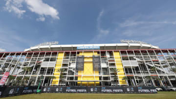 ORLANDO, FL - APRIL 27: Outside view of Camping World Stadium prior the friendly match between Mexico and Guatemala on April 27, 2022 in Orlando, Florida. (Photo by Omar Vega/Getty Images)