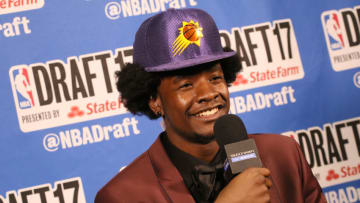 BROOKLYN, NY - JUNE 22: Josh Jackson speaks to the media after being selected fourth overall by the Phoenix Suns at the 2017 NBA Draft on June 22, 2017 at Barclays Center in Brooklyn, New York. NOTE TO USER: User expressly acknowledges and agrees that, by downloading and/or using this photograph, user is consenting to the terms and conditions of the Getty Images License Agreement. Mandatory Copyright Notice: Copyright 2017 NBAE (Photo by Melanie Fidler/NBAE via Getty Images)
