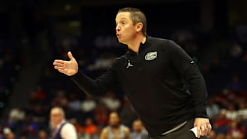 Mar 10, 2022; Tampa, FL, USA; Florida Gators head coach Mike White reacts against the Texas A&M Aggies during the second half at Amalie Arena. Mandatory Credit: Kim Klement-USA TODAY Sports