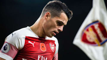 LONDON, ENGLAND - NOVEMBER 11: Granit Xhaka of Arsenal FC reacts during the Premier League match between Arsenal FC and Wolverhampton Wanderers at Emirates Stadium on November 11, 2018 in London, United Kingdom. (Photo by Sebastian Frej/MB Media/Getty Images)