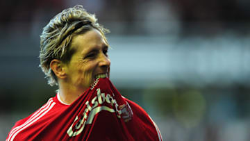 LIVERPOOL, UNITED KINGDOM - OCTOBER 25: Fernando Torres of Liverpool celebrates scoring the opening goal during the Barclays Premier League match between Liverpool and Manchester United at Anfield on October 25, 2009 in Liverpool, England. (Photo by Clive Mason/Getty Images)