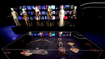 BURBANK, CALIFORNIA - JUNE 24: A view of costumes on display in Action Made Here: DC Universe during the Warner Bros. Studio Tour Hollywood Grand Re-Opening at Warner Bros. Studios on June 24, 2021 in Burbank, California. (Photo by Matt Winkelmeyer/Getty Images for Warner Bros. Studio Tour Hollywood)