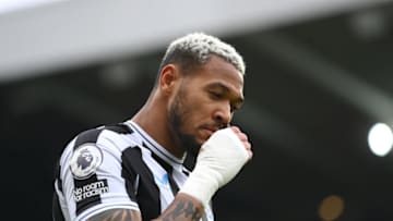 NEWCASTLE UPON TYNE, ENGLAND - MAY 18: Newcastle player Joelinton smells some smelling salts prior to the Premier League match between Newcastle United and Brighton & Hove Albion at St. James Park on May 18, 2023 in Newcastle upon Tyne, England. (Photo by Stu Forster/Getty Images)