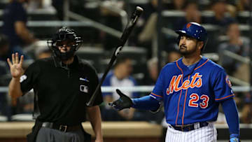 NEW YORK, NY - JUNE 10: Adrian Gonzalez #23 of the New York Mets flips his bat after striking out against the New York Yankees during the fourth inning of a game at Citi Field on June 10, 2018 in the Flushing neighborhood of the Queens borough of New York City. (Photo by Rich Schultz/Getty Images)