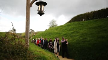 MATAMATA, NEW ZEALAND - OCTOBER 04: New Zealand Prime Minister Jacinda Ardern tours Hobbiton on October 4, 2018 in Matamata, New Zealand. The Prime Minister has announced funding to support the Matamata-Piako District develop opportunities in tourism and infrastructure with an initial investment of up to $1.7 million from the Provincial Growth Fund. The visit comes following the Prime Minister's appearance on US TV Show the Late Show with Stephen Colbert, where Jacinda Ardern revealed she had auditioned for a role in The Hobbit and Lord of The Rings films. (Photo by Hannah Peters/Getty Images,)