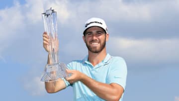 BLAINE, MINNESOTA - JULY 07: Matthew Wolff of the United States poses for a photo with the trophy after winning the 3M Open at TPC Twin Cities on July 07, 2019 in Blaine, Minnesota. (Photo by Sam Greenwood/Getty Images)