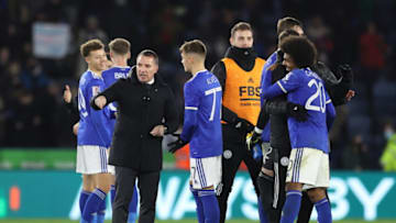 Brendan Rodgers the manager of Leicester City and Will Alves (Photo by James Williamson - AMA/Getty Images)