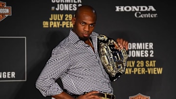 ANAHEIM, CA - JULY 29: Jon Jones speaks to the media during the UFC 214 post fight press conference inside the Honda Center on July 29, 2017 in Anaheim, California. (Photo by Jeff Bottari/Zuffa LLC/Zuffa LLC via Getty Images)