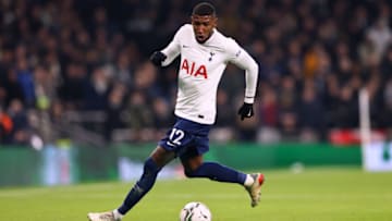 LONDON, ENGLAND - JANUARY 12: Emerson Royal of Tottenham Hotspur during the Carabao Cup Semi Final Second Leg match between Tottenham Hotspur and Chelsea at Tottenham Hotspur Stadium on January 12, 2022 in London, England. (Photo by Marc Atkins/Getty Images)