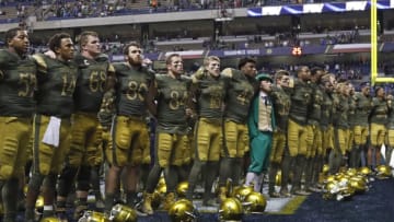 SAN ANTONIO,TX - NOVEMBER 12: Notre Dame fighting Irish sings their school song after their game against Army during the second half of an NCAA college football game at the Alamodome on November 12, 2016 in San Antonio, Texas. (Photo by Ronald Cortes/Getty Images)