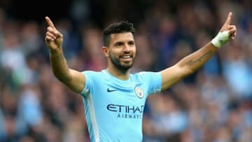MANCHESTER, ENGLAND - SEPTEMBER 23: Sergio Aguero of Manchester City celebrates scoring his sides fourth goal during the Premier League match between Manchester City and Crystal Palace at Etihad Stadium on September 23, 2017 in Manchester, England. (Photo by Alex Livesey/Getty Images)