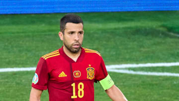 SEVILLE, SPAIN - JUNE 14: Jordi Alba of Spain looks on during the UEFA Euro 2020 Championship Group E match between Spain and Sweden at Stadium of La Cartuja on June 14, 2021 in Seville, Spain. (Photo by Diego Souto/Quality Sport Images/Getty Images)