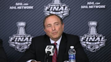 May 30, 2016; Pittsburgh, PA, USA; NHL commissioner Gary Bettman speaks at a press conference before game one of the 2016 Stanley Cup Final between the Pittsburgh Penguins and the San Jose Sharks at Consol Energy Center. Mandatory Credit: Charles LeClaire-USA TODAY Sports