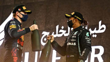 Max Verstappen, Red Bull, and Lewis Hamilton, Mercedes, Formula 1 (Photo by ANDREJ ISAKOVIC/AFP via Getty Images)
