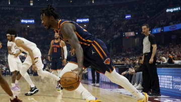 CLEVELAND, OH - APRIL 26: Julius Randle #30 of the New York Knicks drives to the hoop during Game Five of the Eastern Conference First Round Playoffs against the Cleveland Cavaliers at Rocket Mortgage Fieldhouse on April 26, 2023 in Cleveland, Ohio. NOTE TO USER: User expressly acknowledges and agrees that, by downloading and or using this photograph, User is consenting to the terms and conditions of the Getty Images License Agreement. (Photo by Kirk Irwin/Getty Images)