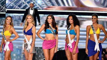 LAS VEGAS, NV - NOVEMBER 26: (L-R) Miss South Africa 2017 Demi-Leigh Nel-Peters, Miss Canada 2017 Lauren Howe, Miss Philippines 2017 Rachel Peters, Miss USA 2017 Kara McCullough, and Miss Venezuela 2017 Keysi Sayago are named top 10 finalists during the 2017 Miss Universe Pageant at The Axis at Planet Hollywood Resort & Casino on November 26, 2017 in Las Vegas, Nevada. (Photo by Frazer Harrison/Getty Images)