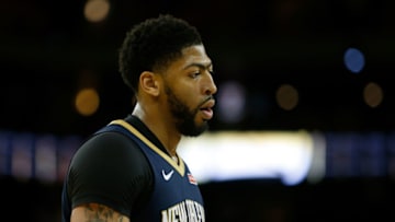 OAKLAND, CA - APRIL 28: Anthony Davis #23 of the New Orleans Pelicans looks on during Game One of the Western Conference Semifinals against the Golden State Warriors at ORACLE Arena on April 28, 2018 in Oakland, California. NOTE TO USER: User expressly acknowledges and agrees that, by downloading and or using this photograph, User is consenting to the terms and conditions of the Getty Images License Agreement. (Photo by Lachlan Cunningham/Getty Images)