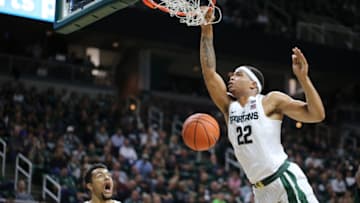 EAST LANSING, MI - NOVEMBER 18: Miles Bridges #22 of the Michigan State Spartans dunks during the game against the Mississippi Valley State Delta Devils at the Breslin Center on November 18, 2016 in East Lansing, Michigan. (Photo by Rey Del Rio/Getty Images)