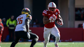 LINCOLN, NE - NOVEMBER 19: Running back Tre Bryant #18 of the Nebraska Cornhuskers runs against defensive back Darnell Savage Jr. #26 of the Maryland Terrapins at Memorial Stadium on November 19, 2016 in Lincoln, Nebraska. Nebraska defeated Maryland 28-7. (Photo by Steven Branscombe/Getty Images)