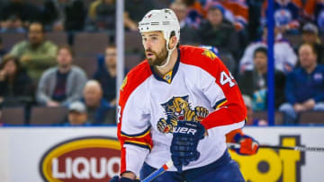 Jan 10, 2016; Edmonton, Alberta, CAN; Florida Panthers defenseman Erik Gudbranson (44) skates against the Edmonton Oilers during the first period at Rexall Place. Florida Panthers won 2-1. Mandatory Credit: Sergei Belski-USA TODAY Sports