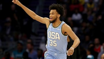 CHARLOTTE, NORTH CAROLINA - FEBRUARY 15: Marvin Bagley III #35 of the U.S. Team reacts during the 2019 Mtn Dew ICE Rising Stars at Spectrum Center on February 15, 2019 in Charlotte, North Carolina. (Photo by Streeter Lecka/Getty Images)