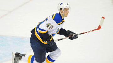 PITTSBURGH, PA - MARCH 24: Petteri Lindbohm #48 of the St. Louis Blues plays in the game against the Pittsburgh Penguins at the Consol Energy Center on March 24, 2015 in Pittsburgh, Pennslyvannia. (Photo by Evan Habeeb/NHLI via Getty Images)